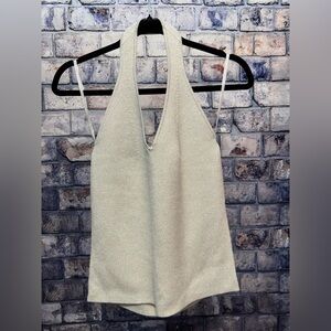 NWT $126 Garfield and Marks Sparkly Halter Top Sz Large Silver shimmer